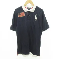 ポロ バイ ラルフローレン Polo by Ralph Lauren ポロシャツ 半袖 ロゴ 刺繍 スリット 薄手 XLサイズ 紺 ネイビー ■GY54