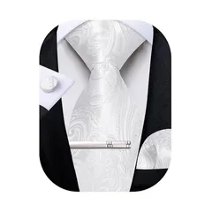 [DiBanGu] 結婚式 ネクタイ 白い小紋 ハンカチ タイピン セット メンズ フォーマル 入学式 披露宴 就活