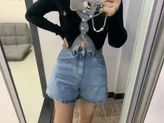 新品) タグあり ショートパンツ ハーフパンツ デニムAライン ハーフパンツ S