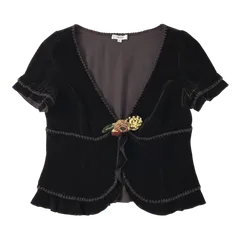 モスキーノ MOSCHINO カットソー 深Vネック ベルベット 花ブローチ付き ダークブラウン Fサイズ 979017