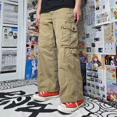 ヴィンテージ ベージュ ブラウン マルチポケット カーゴパンツ