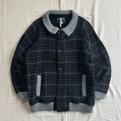 希少　～00s　archive　WOOLRICH　ウールリッチ　チェック柄　ヘビーウールジャケット　肉厚　リブ編みニット切り替え　ベルト付き襟　ワンポイント羊ロゴ刺繍タグ　L　一点物　Y2K　アウトドア　グランジ　アメカジ　checkered jacket
