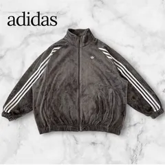 【美品】2023AW adidas アディダス VELVET TT ベロア トラックジャケット ジャージ チャコールグレー ホワイトライン メンズ XLサイズ IT9403 トレフォイル ロゴ刺繍 人気モデル 大きいサイズ ゆったり