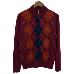 LACOSTE　ジップアップセーター　長袖　ニット　フルジップ　アーガイル柄　ワンポイント　クロコダイル　ワッペン　古着