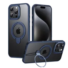 2024新登場 ダブルリング iPhone 13 iPhone 14 ケース Magsafe対応 縦置き 定点360度回転 フラット収納リング アイフォン 14 13 リングケース 耐衝撃 艶消し 透明 クリア マグセーフケース,ブルー