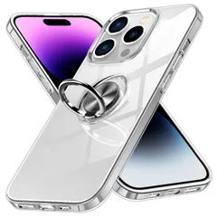 OURJOY iPhone14 Pro 用 ケース リング付き スマホケース アイフォン14プロ クリアケース 透明 TPU ストラップホール付き 耐衝撃 スタンド機能 車載ホルダー対応 一体型 アイホン14Pro 携帯ケース カバー・クリア