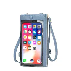 [UMIYI] スマホ ポーチ ショルダー スマホバッグ 斜め掛け 入れたまま操作 レディース 大人 小さめ 財布 スマホポシェット 縦型 カード入れ ミニショルダー 軽量 携帯電話対応 おしゃれ お出掛け ライトブルー