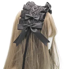 [Sitengle] ヘッドドレス ロリータ 髪飾り ゴスロリ ヘアアクセサリー カチューシャ レース リボン 蝶結び かわいい キュート メイドカフェ lolita 多色選択 (黒+黒)