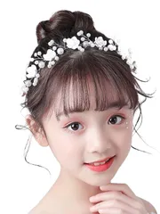 結婚式 フラワー カチューシャ ホワイト パール ヘアバンド ウェディング ヘアアクセサリー 結婚式 誕生日 パーティー 発表会 女の子, Medium