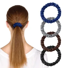 SGMSILK シュシュ 100% シルク 19匁 髪にやさしく跡がつかない 【髪と美容のプロ監修】 ヘアゴム おしゃれ 大人 ヘアロープ 髪飾り 髪ゴム シンプル ヘアアクセサリー サテン エレガント 大きめ 無地 シーン別で使える 4色セット 母の日 ギフ