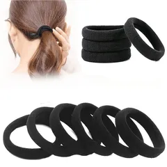 ポニーテール ヘアゴム 50個セット 太め 結び目なし リングゴム 洗える 輪ゴム ラージストレッチヘアネクタイヘア 太くて重い巻き毛用 (ブラック)