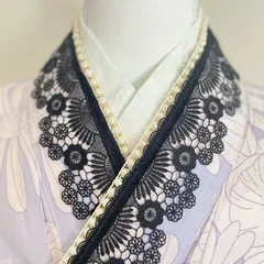 重ね襟　伊達襟　半衿　和風梅柄レースと定番パールの華やか重ね襟　伊達襟　半衿　付け襟　飾り襟　成人式振袖　卒業式袴　夏祭り浴衣　着物七五三7歳3歳　女の子　可愛い選べる2色白黒　和装洋風小物　着丈小物　和風モダン大正ロマン昭和レトロ