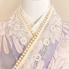 重ね襟　伊達襟　半衿　和風梅柄レースと定番パールの華やか重ね襟　伊達襟　半衿　付け襟　飾り襟　成人式振袖　卒業式袴　夏祭り浴衣　着物七五三7歳3歳　女の子　可愛い選べる2色白黒　和装洋風小物　着丈小物　和風モダン大正ロマン昭和レトロ