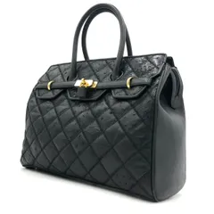 オーストリッチ 本革 ハンドバッグ パッチワーク 黒 レザー カデナ