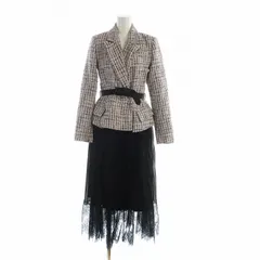 セルフポートレイト self-portrait ジャケット ミックス プリーツ ワンピース テーラード ドッキング 切替 レース ロング ツイード ベルト UK6 マルチカラー ■GY19 /MQ