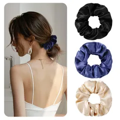 Annhua シルク ヘアゴム 跡がつかない 3点セット シュシュ 大人 シルク 髪ゴム ヘアゴム おしゃれ 無地 ヘアアクセサリー ブラック・ブルー・ゴールド