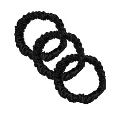 LILAXINKO シュシュ 大人 まとめ髪 ヘアアクセサリー 髪留め 100%シルク 19匁 シンプル ヘアゴム 手縫い おしゃれ 髪飾り 黒（縁幅1cm・3個セットBLK）