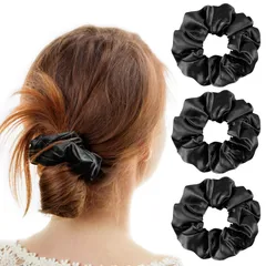 SGMSILK シュシュ 100% シルク 19匁 髪にやさしく跡がつかない 【髪と美容のプロ監修】 ヘアゴム おしゃれ 大人 ヘアロープ 髪飾り 髪ゴム シンプル ヘアアクセサリー サテン エレガント 大きめ 無地 シーン別で使える 3色セット 母の日 ギフ