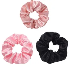 シュシュ シンプルで美しい髪飾りのシュシュ 女性への素敵なプレゼント 純色の髪飾りは 毛量を増やし 痕跡を残さない 3点セット （黒+ピンク+ローズゴールド）