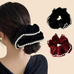 [VIISEN]ヘアゴム シュシュ パール 髪ゴム 大人 おしゃれ 2個セット ヘアゴム 髪飾 上品 大きめ ヘアアクセサリー 高弾性 髪留め 輪ゴム レディース エレガント ベロア 真珠 髪ゴム（A）