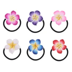 FRCOLOR プルメリア形ヘアゴム 12本セット セラミック素材 ソフトブラックゴムバンド 花モチーフ 女子 女性用 結婚式 ビーチ パーティーアクセサリー