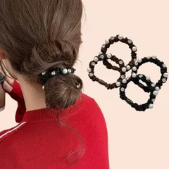 [VIISEN] ヘアゴムシュシュ 大人 オシャレな 4本入 ヘアゴム 髪飾 上品 ゴム 高弾性 髪留め 輪ゴム レディース エレガント おしゃれ 真珠とラインストーンを付ける 髪ゴム 通勤 オフィス(A)