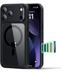 ★ESR iPhone 17 Pro Max ケース ワイヤレス充電 カメラボタン付き SGS認証 エアガードコーナー 黄変防止 耐衝撃 PC背面TPUバンパー 指紋防止 高耐久性 マグネット Qi2.2対応 最大25W高速充電 マグセーフ(クリア_ブラック)