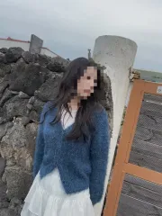 ブルー ファー Vネック カーディガン