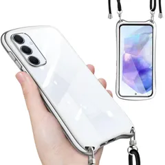 Samsung Galaxy A55 5G SC-53E 用の ケース ショルダー ストラップ GalaxyA55 用の カバー 斜めかけ 肩掛け 首掛け 韓国 ギャラクシーA55 スマホケース （シルバー）