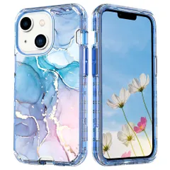 MuZiF iPhone 14 用 ケース 米軍規格の保護 硬い大理風背面 かわいい 耐衝撃構造 全面保護 黄変防止 擦り傷防止 スマホケース アイフォン14 用 カバー（iPhone 14用,ブルー）