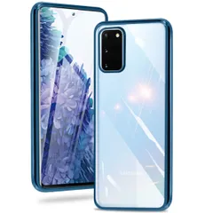 Galaxy S20 ケース クリア 青 ギャラクシーs20 SC-51A/SCG01 カバー 透明 耐衝撃 スマホケース ソフト 薄型 tpu 背面クリア 青縁 メッキ加工 ストラップホール付き 軽量 (ネイビーブルー)