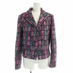 エンポリオアルマーニ EMPORIO ARMANI テーラードジャケット 長袖 総裏地 シングル ロゴ 総柄 格子柄 1 S ピンク ■GY17 /MQ