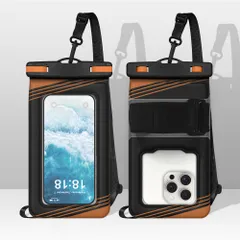 【2025年のNEWスタイル】スマホ 防水ケース IPX8完全防水 水中タッチ【浮く設計?多様な装着方法?指紋認証?Face ID認証】お風呂/海/プール/温泉 6.9インチ以下全機種対応（ブラックオレンジ）