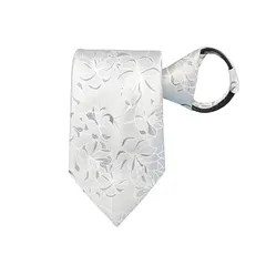 [Marino Avenue] 洗えるワンタッチネクタイ 10秒装着 ジッパータイプ 銀 結婚式 フォーマル用 洗濯ネット付き SilverVine01