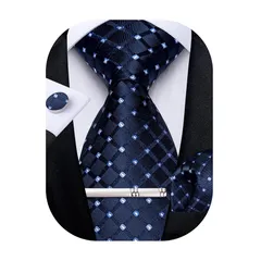 [DiBanGu] ブルー 格子 ネクタイハンカチ カフスボタン メンズ ネクタイ セット フォーマル 卒業式 ビジネス