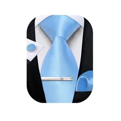 [DiBanGu] 水色 ネクタイライトブルー 結婚式 ネクタイ ポケットチーフ タイクリップ セット 入学式 卒業式