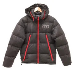 トミー TOMMY ダウンジャケット ブルゾン ジップアップ ハの字ポケット L 黒 ブラック 赤 レッド /JS ■GY17