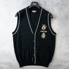 美品 CASTELBAJAC カステルバジャック 上質 カシミヤ100％ 前開き ボタン ニット ベスト / メンズ 4 (XL) 黒 ブラック 動物 刺繍 ゴルフ