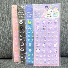 正規品 カミオジャパン ドロップブロックシール タイルシール 4枚セット もちもちパンダ ぽんぽんシマエナガ もぐにゃん クロイロドロップ