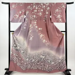 訪問着 身丈165.5cm 裄丈64cm M 袷 翠山工房 落款 辻が花 ぼかし ピンク 正絹 逸品 【中古】