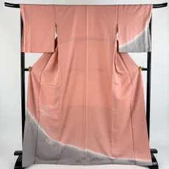 付下げ 身丈171cm 裄丈68cm L 袷 冊子 草花 刺繍 金銀彩 ピンク 正絹 秀品 一つ紋 【中古】