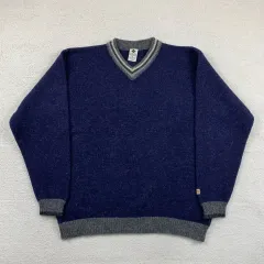 90s Columbia シャトルランド ウール Vネック ニット ネイビー