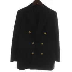 ラルフローレン RALPH LAUREN 紺ブレ ブレザー テーラードジャケット ウール ダブル 6B 総裏地 ノーベント 金ボタン 11 L 紺 ネイビー /XZ ■GY18