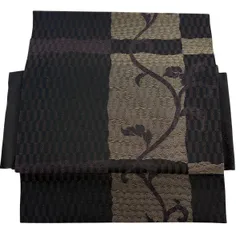 【美品】付け帯 秀品 作り帯 葡萄唐草 変わり市松 焦茶色 正絹 【中古】