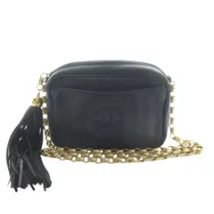 シャネル CHANEL ヴィンテージ マドモアゼル フリンジ チェーン ショルダーバッグ ポシェット ラムスキン 羊革 ココマーク ゴールドカラー金具 黒 ブラック /KW ■GY17