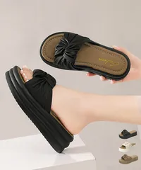 リボン厚底サンダル レディース 美脚夏靴