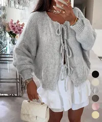 リボンカーディガン前後2WAYニット春秋