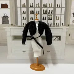 ぬいぐるみ服 ブラック ファー ボレロ & 白 ONE PIECE セット