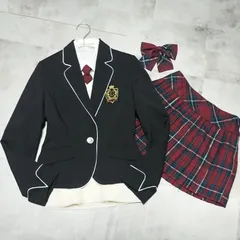【美品】Catherine Cottage　6点セット フォーマル セットアップ 一式　160cm　ブレザー チェックスカート 長袖シャツ セーターベスト ネクタイ リボン　ブラック/レッド/ホワイト　入学 卒業 イベント 発表会