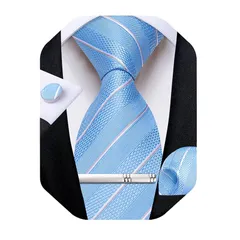 [DiBanGu] ネクタイ ハンカチ カフスネクタイ タイピン セット メンズ フォーマル 入学式 ビジネス 結婚式, ライトブルーとブラウン